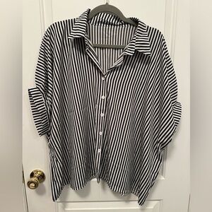 Black and White Striped Button-Up Shirt
